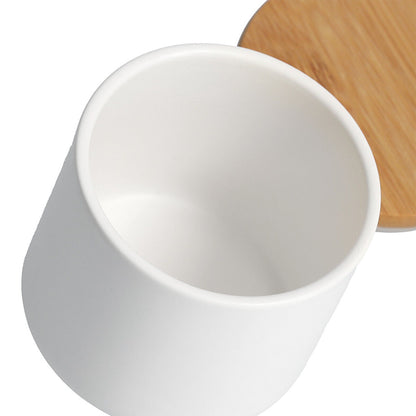 ZELLER 19829 Gewürzdose 290 ml Keramik, weiß mit Bambusdeckel, ca. Ø 8,7 x 8,5 cm