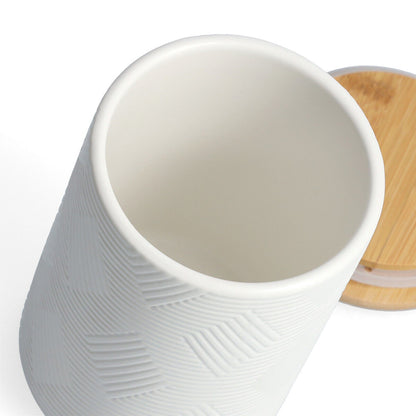 ZELLER 19848 Vorratsdose 720 ml Keramik, weiß mit Bambusdeckel, ca. Ø 10 x 15 cm