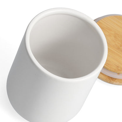 ZELLER 19856 Vorratsdose 650 ml Keramik, weiß mit Bambusdeckel, ca. Ø 10 x 13,5 cm