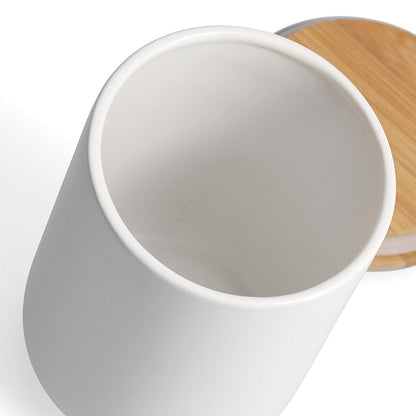ZELLER 19858 Vorratsdose 1500 ml Keramik, weiß mit Bambusdeckel, ca. Ø 13 x 17,5 cm