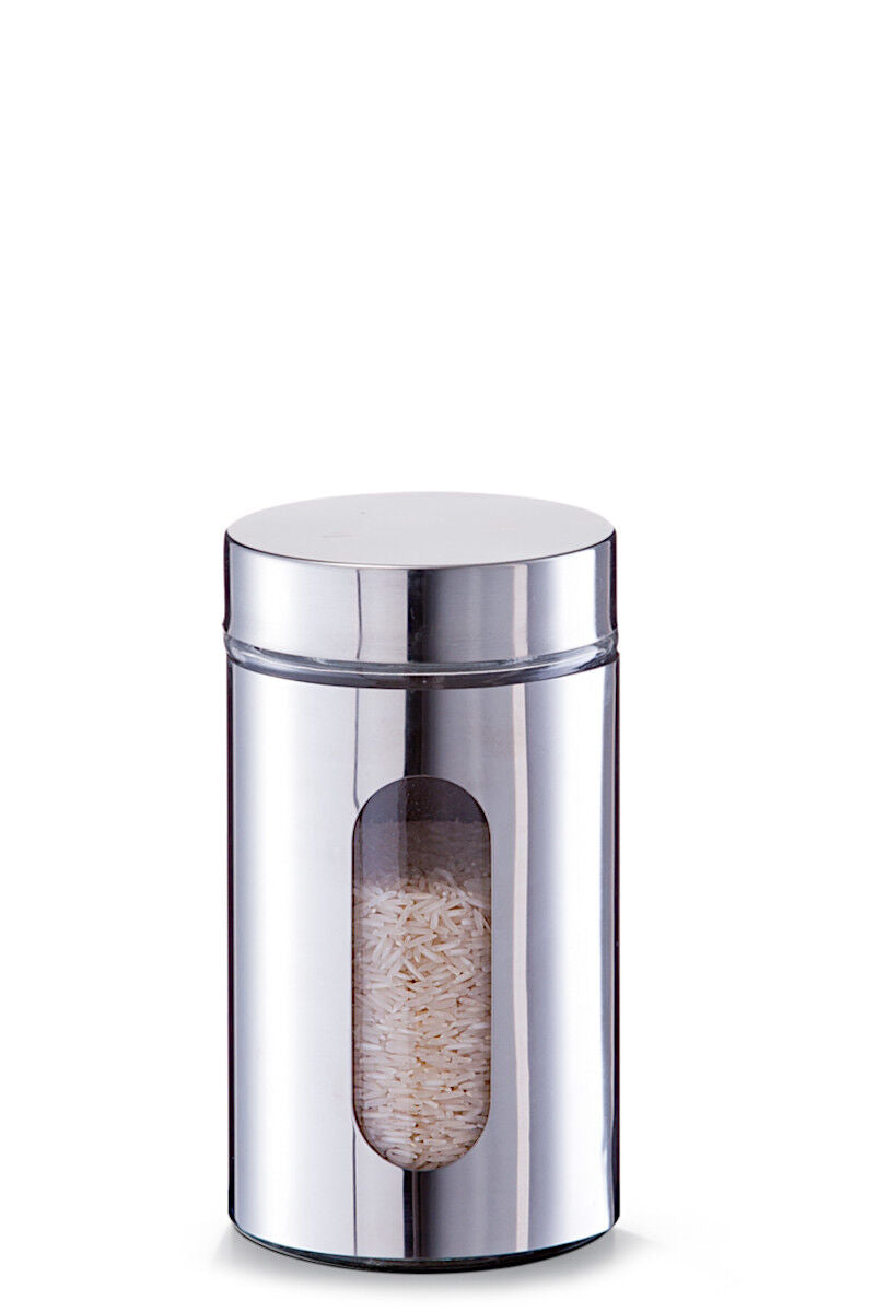 ZELLER Vorratsglas mit Edelstahlmantel und 2 Sichtfenstern