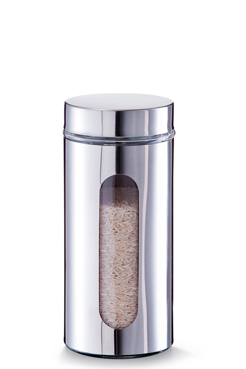 ZELLER Vorratsglas mit Edelstahlmantel und 2 Sichtfenstern