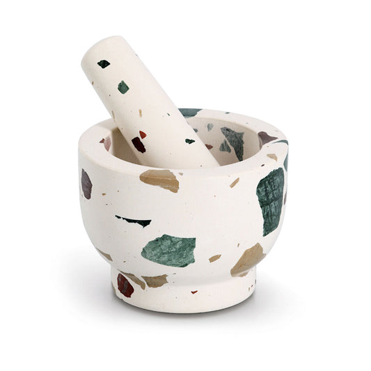 ZELLER 24520 Mörser & Stößel-Set, Terrazzo, ca. Ø 12 x 9 cm