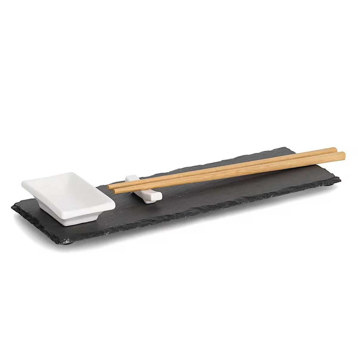 ZELLER 24527 Sushi-Set, 4-tlg., Schiefer/Keramik/Bambus, ca. 30 x 10 x 0,7 cm