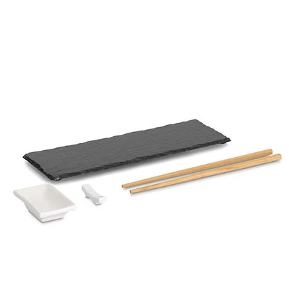 ZELLER 24527 Sushi-Set, 4-tlg., Schiefer/Keramik/Bambus, ca. 30 x 10 x 0,7 cm