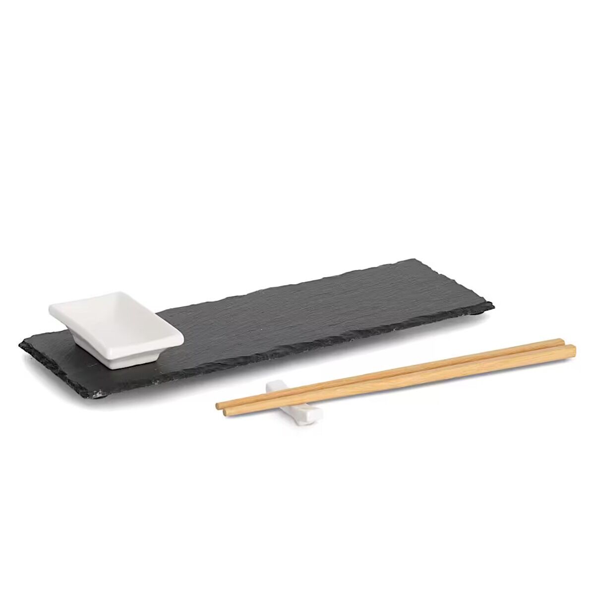 ZELLER 24527 Sushi-Set, 4-tlg., Schiefer/Keramik/Bambus, ca. 30 x 10 x 0,7 cm