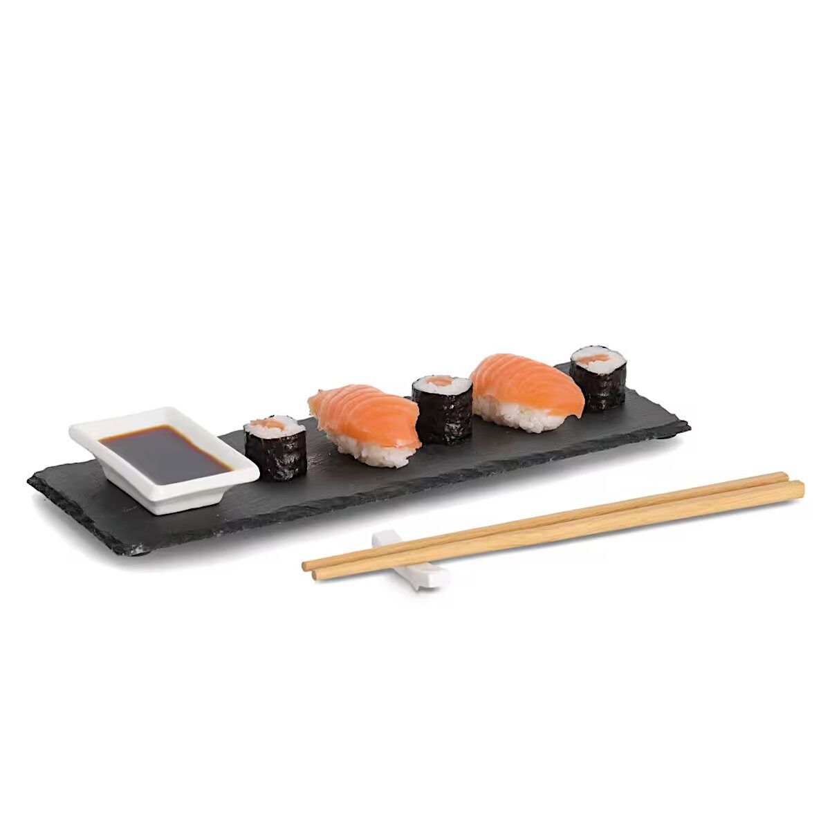 ZELLER 24527 Sushi-Set, 4-tlg., Schiefer/Keramik/Bambus, ca. 30 x 10 x 0,7 cm