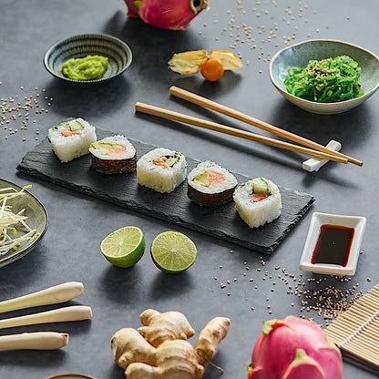 ZELLER 24527 Sushi-Set, 4-tlg., Schiefer/Keramik/Bambus, ca. 30 x 10 x 0,7 cm