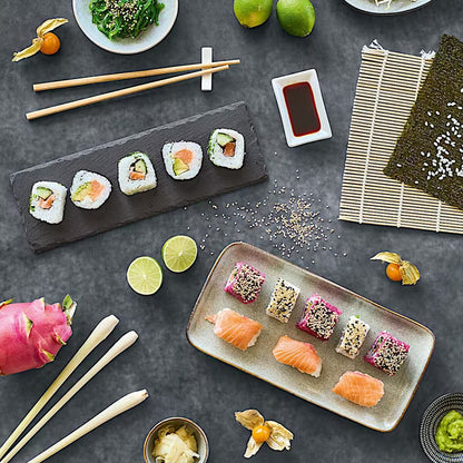 ZELLER 24527 Sushi-Set, 4-tlg., Schiefer/Keramik/Bambus, ca. 30 x 10 x 0,7 cm