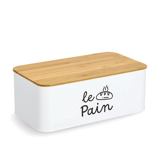 ZELLER 25167 Brotkasten - LE PAIN - Metall/Bambus, weiß, 33,8 x 19,3 x 12,5 cm