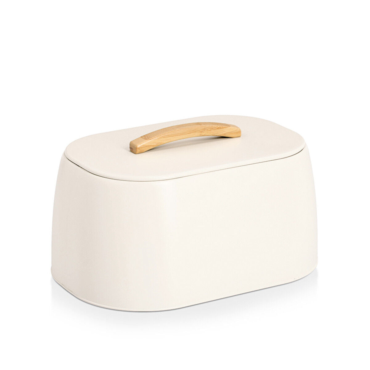 ZELLER Brotkasten 25169 aus Metall, creme mit Griff aus Gummibaumholz