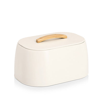 ZELLER Brotkasten 25169 aus Metall, creme mit Griff aus Gummibaumholz