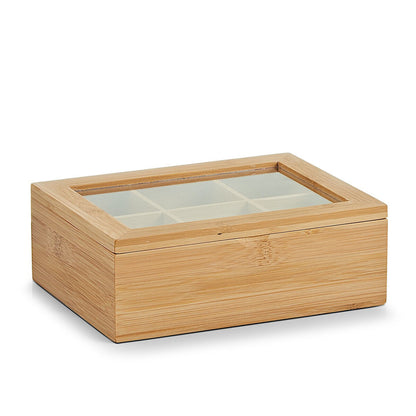 ZELLER 25360 Teebeutelbox mit 6 Fächern, Bambus/Acryl, 21 x 16 x 7,5 cm