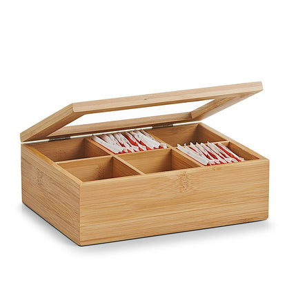 ZELLER 25360 Teebeutelbox mit 6 Fächern, Bambus/Acryl, 21 x 16 x 7,5 cm