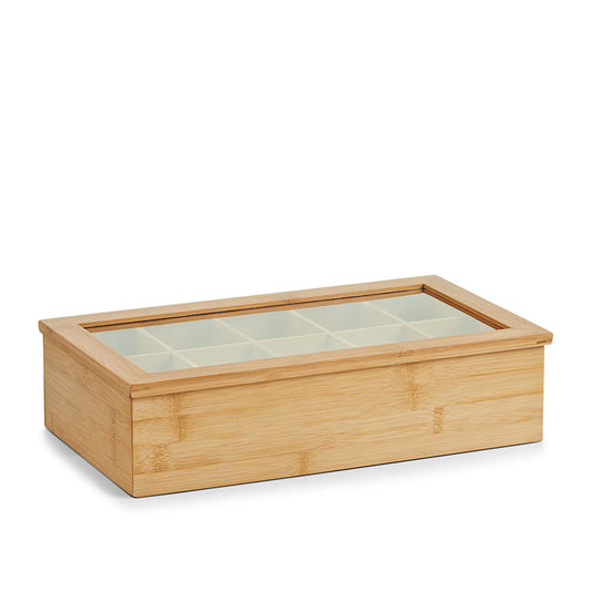 ZELLER 25361 Teebeutelbox mit 10 Fächern, Bambus/Acryl, 36 x 20 x 9 cm