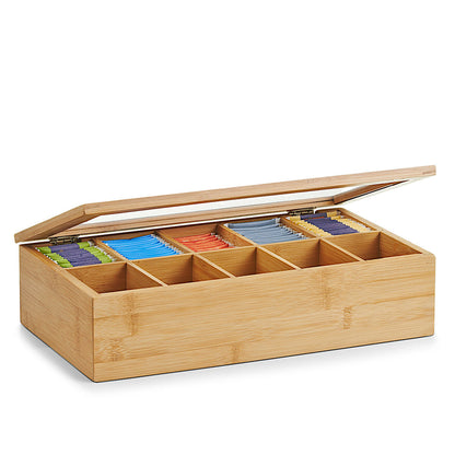 ZELLER 25361 Teebeutelbox mit 10 Fächern, Bambus/Acryl, 36 x 20 x 9 cm