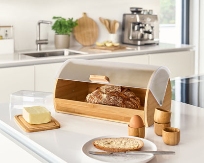 ZELLER 25364 Brotkasten Bambus mit Kunststoffdeckel, transparent, 39 x 25 x 19 cm