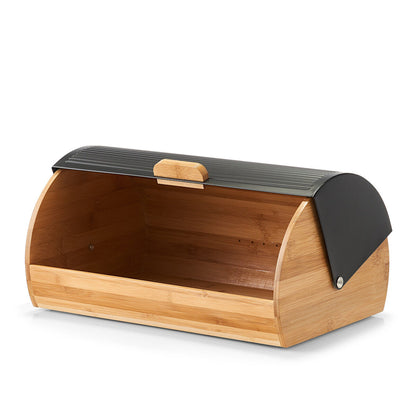 ZELLER 25365 Brotkasten Bambus mit Metalldeckel, schwarz, 39 x 27 x 19 cm