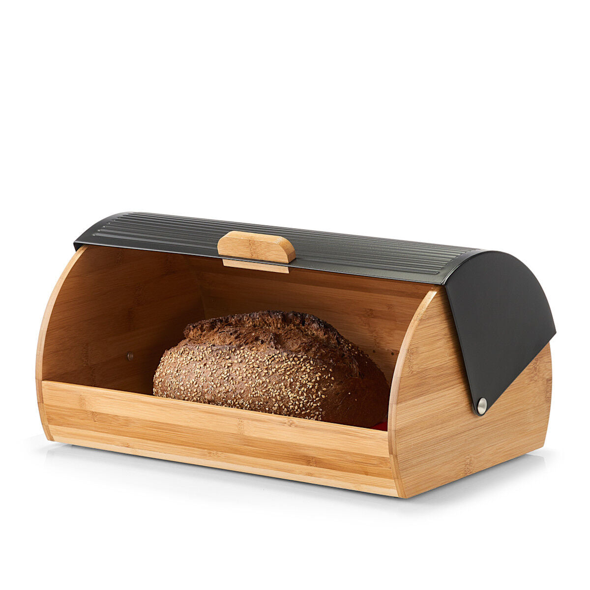 ZELLER 25365 Brotkasten Bambus mit Metalldeckel, schwarz, 39 x 27 x 19 cm