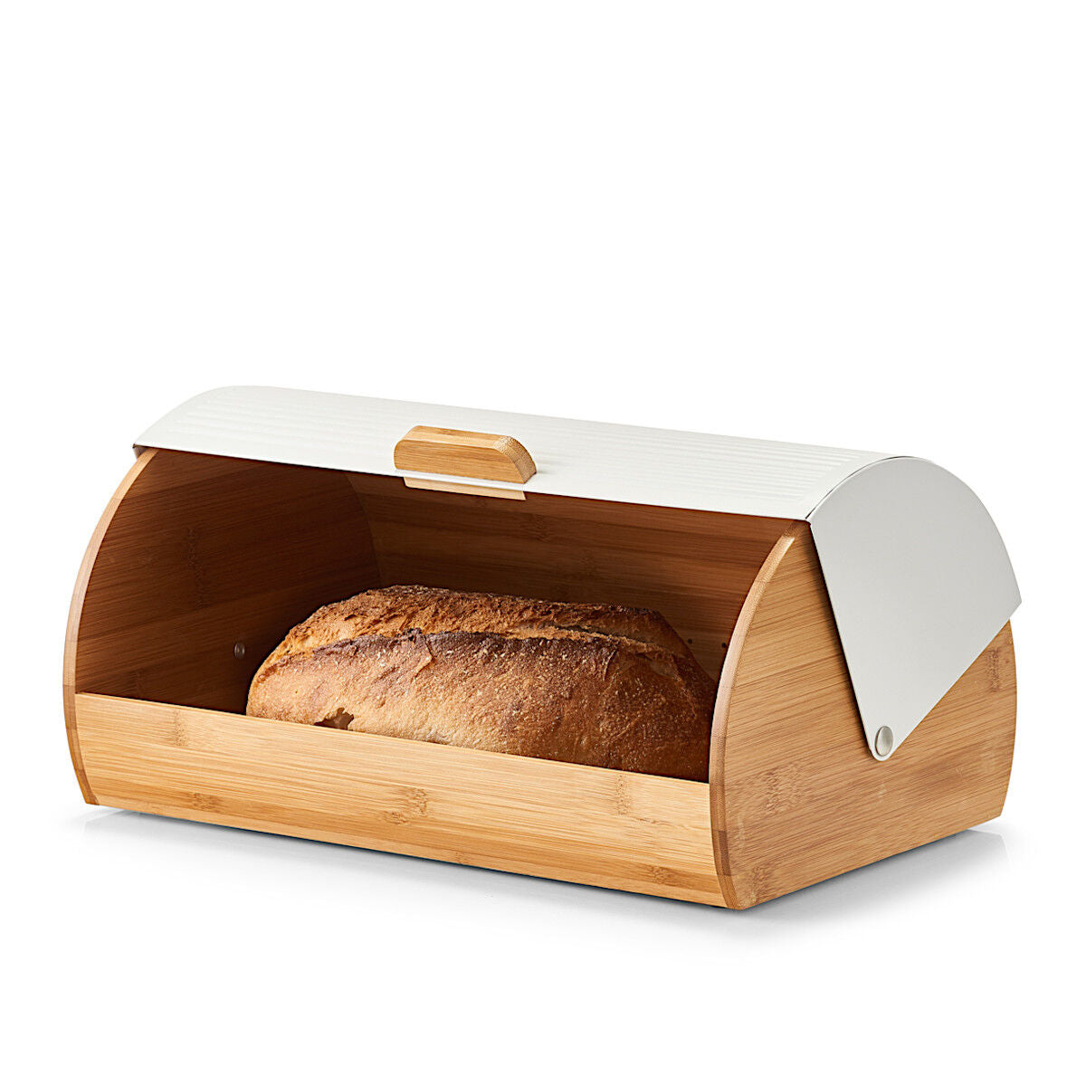 ZELLER 25366 Brotkasten Bambus mit Metalldeckel, weiß, 39 x 27 x 19 cm