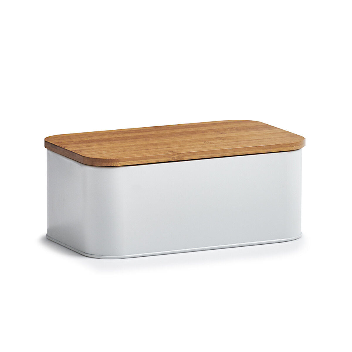 ZELLER 25370 Brotkasten mit Bambusdeckel, Metall, matt weiß, 31 x 18 x 12,5 cm