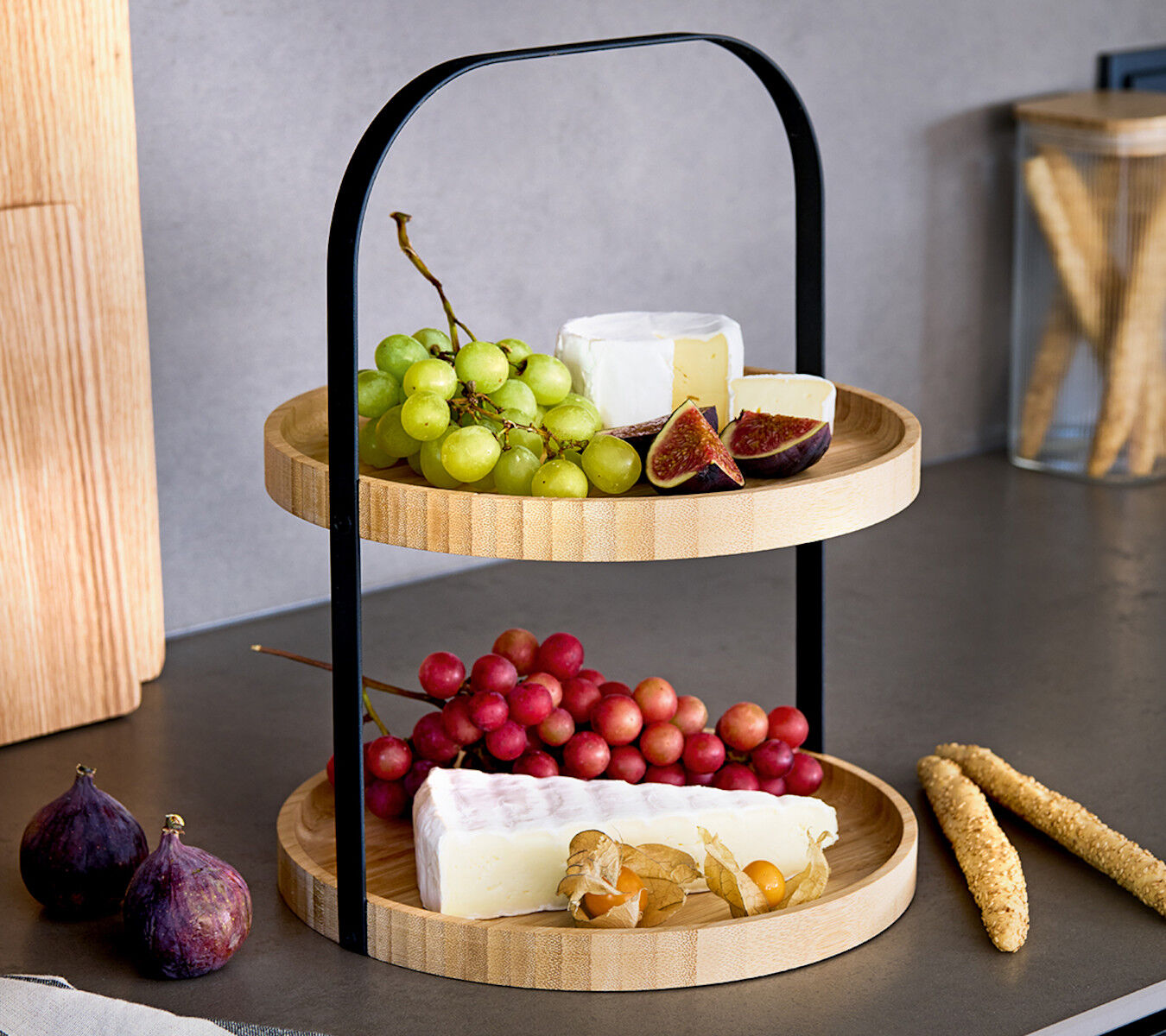ZELLER Etagere 25398 mit Tragegriff, Bambus/Metall, schwarz