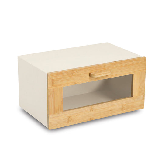 ZELLER 25399 Brotkasten Metall/Bambus mit Klappe, beige, 36 x 23,3 x 19,5 cm
