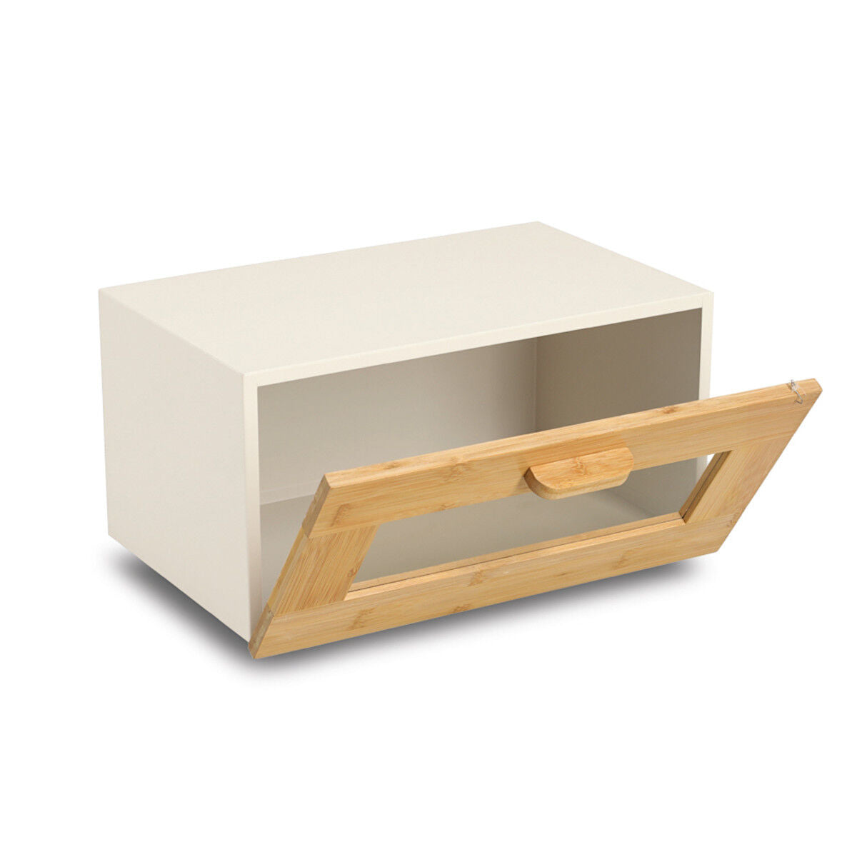 ZELLER 25399 Brotkasten Metall/Bambus mit Klappe, beige, 36 x 23,3 x 19,5 cm