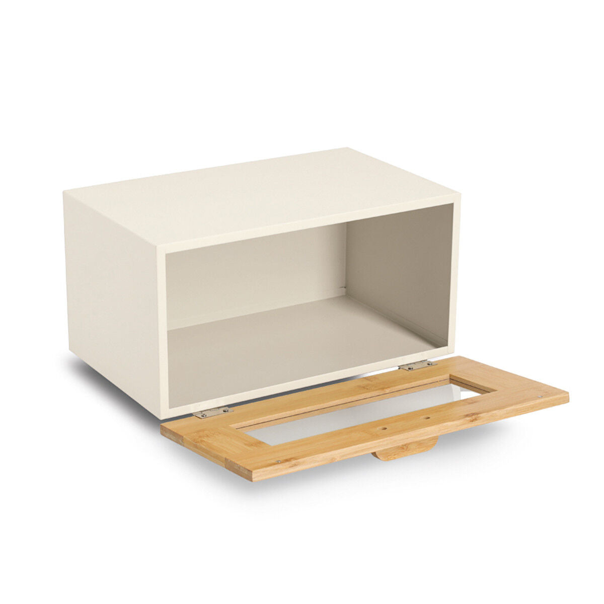 ZELLER 25399 Brotkasten Metall/Bambus mit Klappe, beige, 36 x 23,3 x 19,5 cm