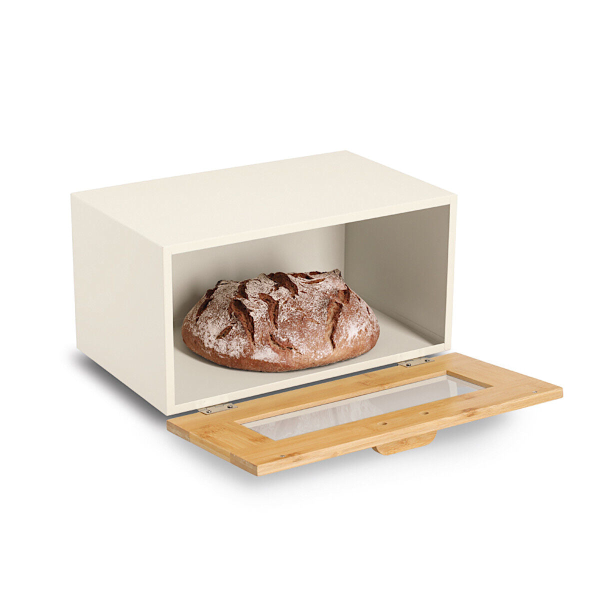 ZELLER 25399 Brotkasten Metall/Bambus mit Klappe, beige, 36 x 23,3 x 19,5 cm