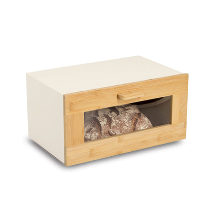 ZELLER 25399 Brotkasten Metall/Bambus mit Klappe, beige, 36 x 23,3 x 19,5 cm