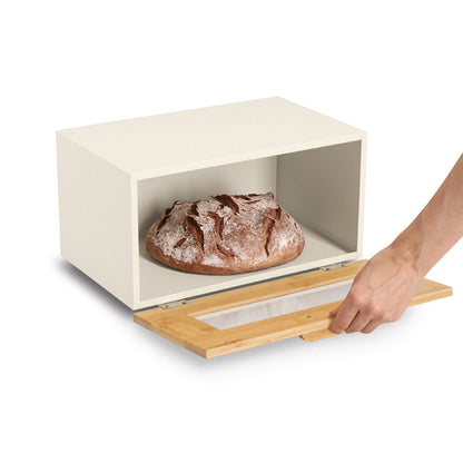 ZELLER 25399 Brotkasten Metall/Bambus mit Klappe, beige, 36 x 23,3 x 19,5 cm