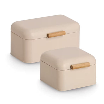 ZELLER 25416 Brotkasten, Metall/Bambus, beige, ca. 30,5 x 20 x 15 cm