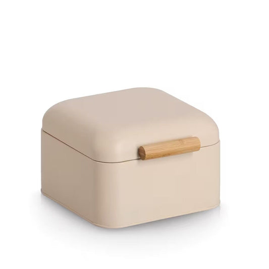 ZELLER 25412 Brotkasten, Metall/Bambus, beige, ca. 20 x 20,5 x 13,5 cm