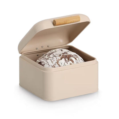 ZELLER 25412 Brotkasten, Metall/Bambus, beige, ca. 20 x 20,5 x 13,5 cm