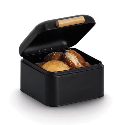 ZELLER 25413 Brotkasten, Metall/Bambus, schwarz, ca. 20 x 20,5 x 13,5 cm