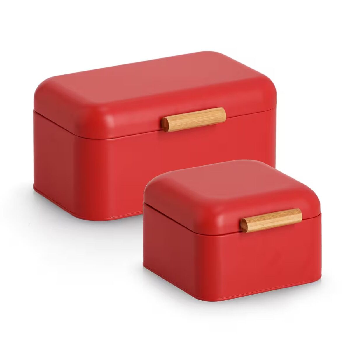 ZELLER 25418 Brotkasten, Metall/Bambus, rot, ca. 30,5 x 20 x 15 cm