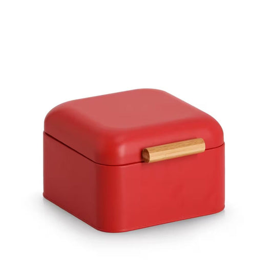 ZELLER 25414 Brotkasten, Metall/Bambus, rot, ca. 20 x 20,5 x 13,5 cm