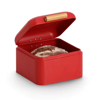 ZELLER 25414 Brotkasten, Metall/Bambus, rot, ca. 20 x 20,5 x 13,5 cm