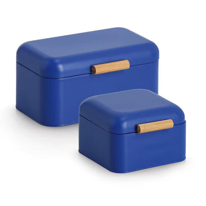 ZELLER 25415 Brotkasten, Metall/Bambus, blau, ca. 20 x 20,5 x 13,5 cm