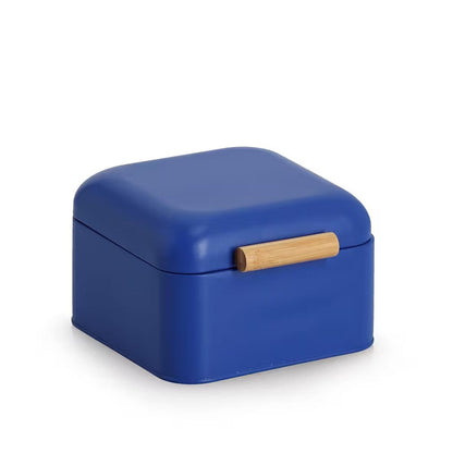 ZELLER 25415 Brotkasten, Metall/Bambus, blau, ca. 20 x 20,5 x 13,5 cm