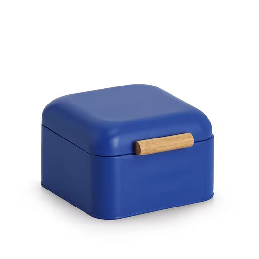 ZELLER 25415 Brotkasten, Metall/Bambus, blau, ca. 20 x 20,5 x 13,5 cm