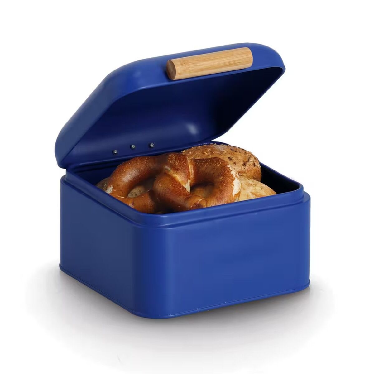 ZELLER 25415 Brotkasten, Metall/Bambus, blau, ca. 20 x 20,5 x 13,5 cm