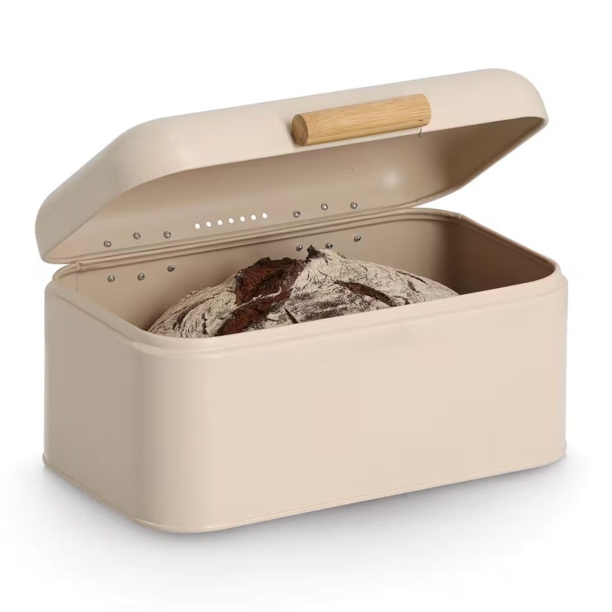 ZELLER 25416 Brotkasten, Metall/Bambus, beige, ca. 30,5 x 20 x 15 cm