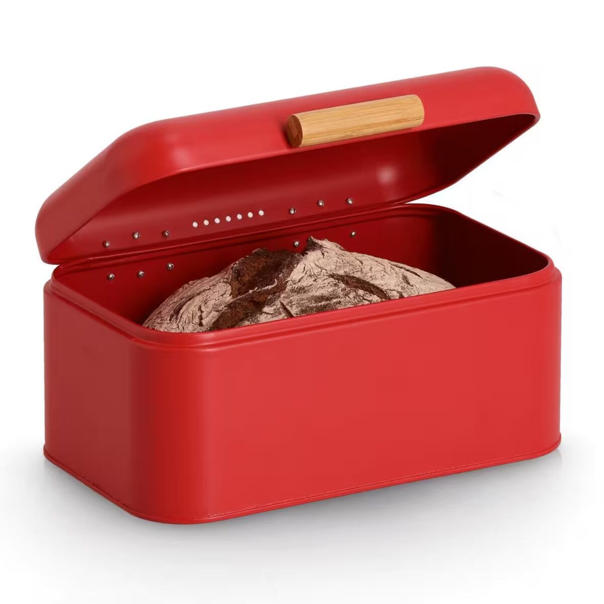 ZELLER 25418 Brotkasten, Metall/Bambus, rot, ca. 30,5 x 20 x 15 cm