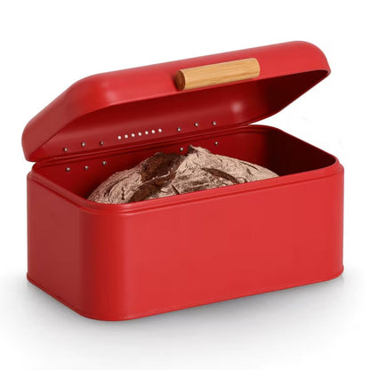 ZELLER 25418 Brotkasten, Metall/Bambus, rot, ca. 30,5 x 20 x 15 cm