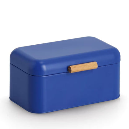 ZELLER 25419 Brotkasten, Metall/Bambus, blau, ca. 30,5 x 20 x 15 cm
