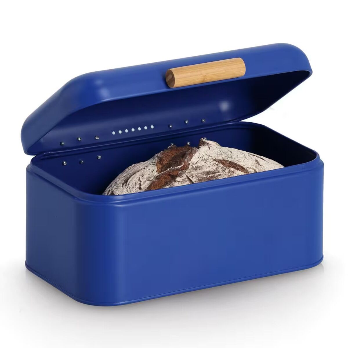 ZELLER 25419 Brotkasten, Metall/Bambus, blau, ca. 30,5 x 20 x 15 cm