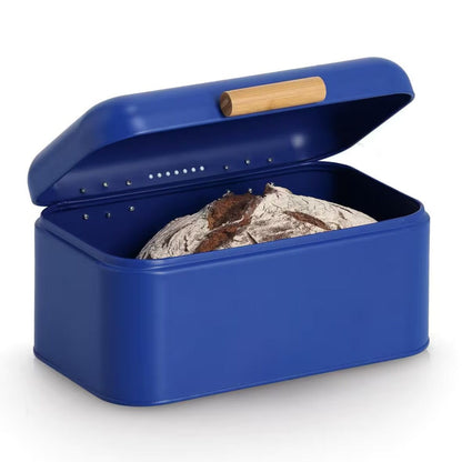 ZELLER 25419 Brotkasten, Metall/Bambus, blau, ca. 30,5 x 20 x 15 cm