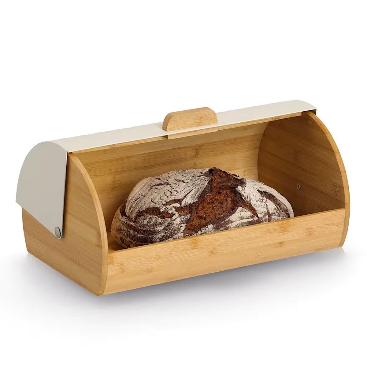 ZELLER 25420 Brotkasten, Bambus/Metall, creme, ca. 36 x 21,5 x 17